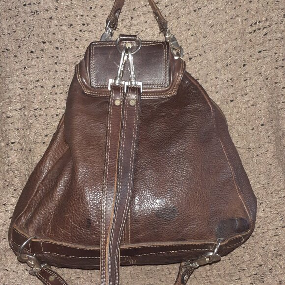 RUGBY CANADA-90's Heavy Brown Pebbled Leather-Backpack/Handbag-Excellent - Picture 4 of 15